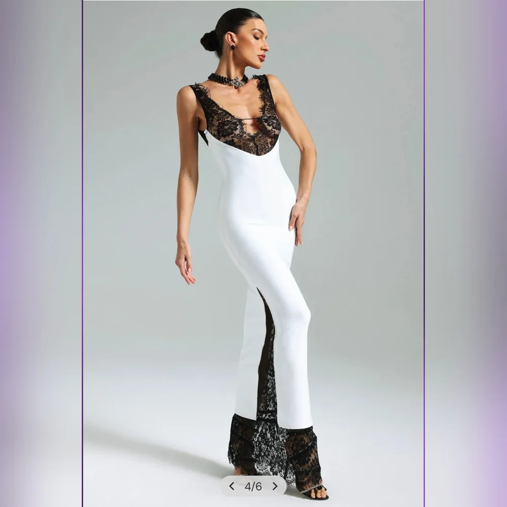 Gunnhild Lace Deep V Maxi Dress by Bella Barnett - Picture 3 of 9